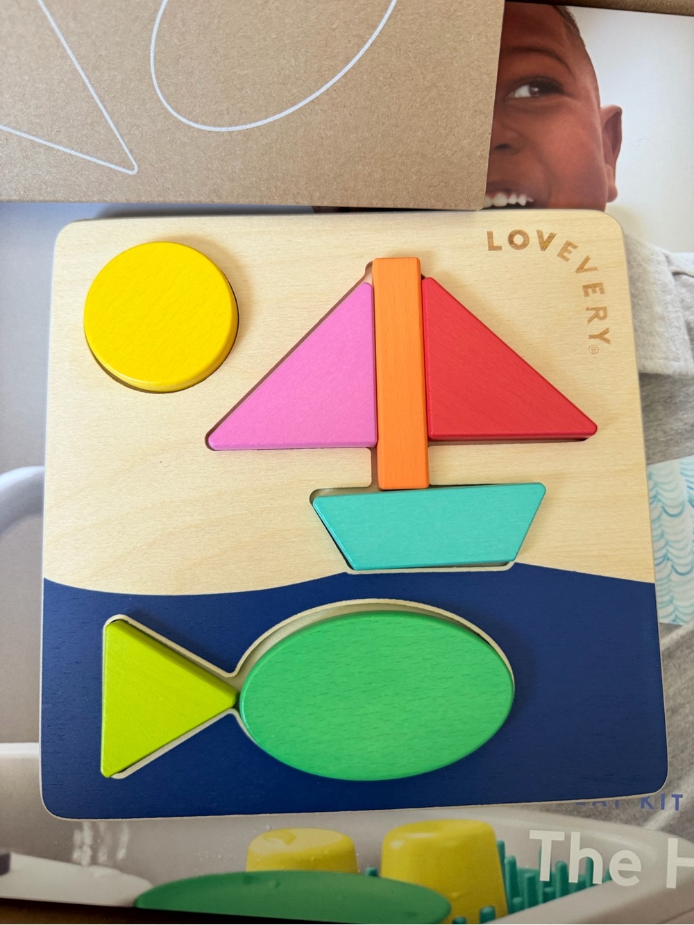 Lovevery Wooden Sea Puzzle - Bright Multicolor Boat & Fish